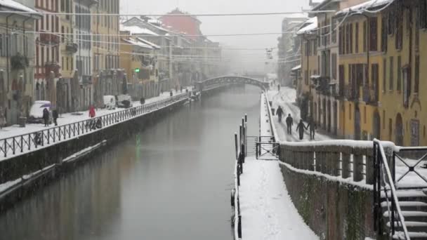 Włochy Mediolan Grudnia 2020 Śnieg Centrum Mediolanu — Wideo stockowe