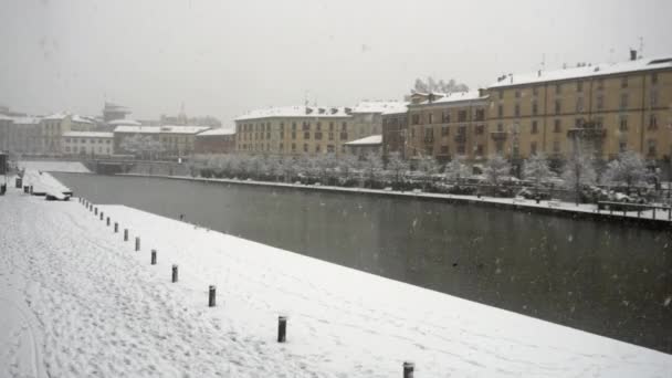 Itálie Milán Prosince 2020 Sníh Centru Milána — Stock video