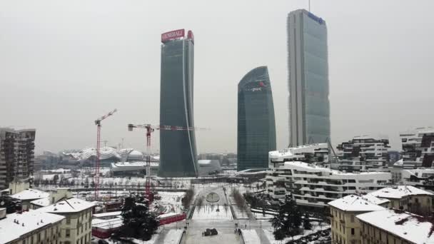 Italy Milan 2020 Hava Görüntüsü Straight One Generali Storto Twisted — Stok video