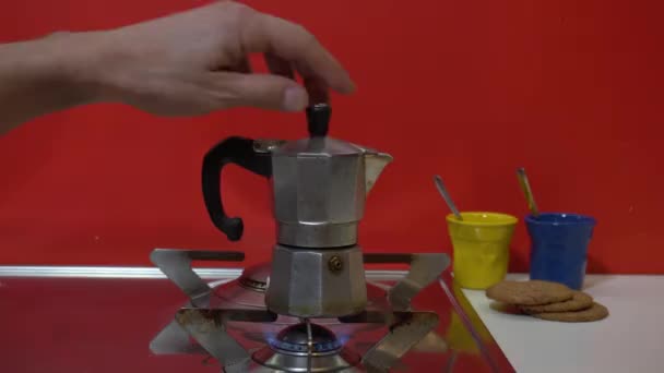 Moka Kruka Kaffe Kaffe Bryggning Från Italiensk Coffe Maker Moka — Stockvideo