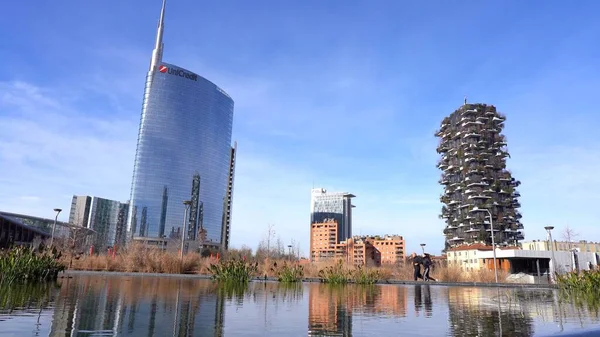 Europa Italia Milano Gennaio 2021 Grattacielo Unicredit Tower Bosco Verticale — Foto Stock