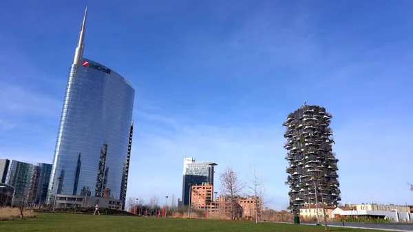 Europa Italia Milano Gennaio 2021 Grattacielo Unicredit Tower Bosco Verticale — Foto Stock