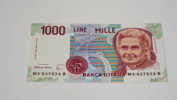 Вид Крупным Планом Итальянскую Банкноту Лира — стоковое видео