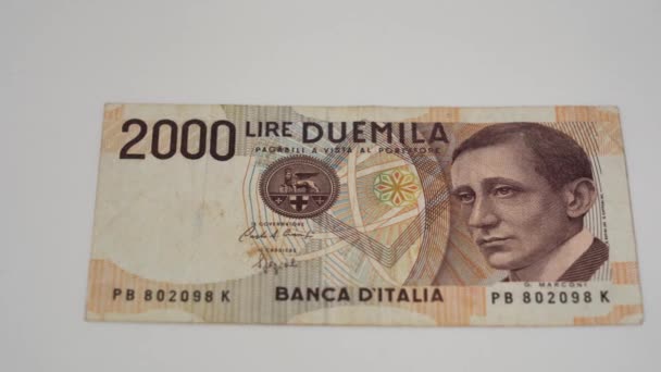 Вид Крупным Планом Итальянскую Банкноту Лира — стоковое видео