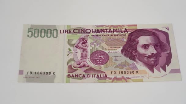 Vista Ravvicinata Della Banconota Italiana Lira — Video Stock