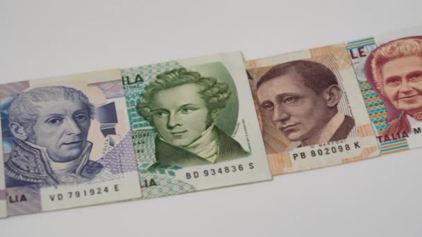 Nahaufnahme Der Italienischen Lira Banknoten — Stockvideo