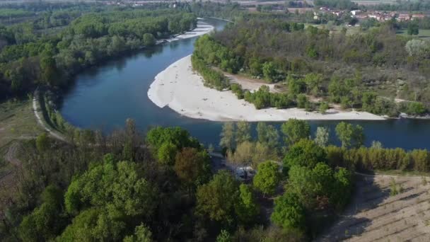 Italië Pavia Torre Isola Milaan Drone Luchtfoto Van Ticino Natuurreservaat — Stockvideo