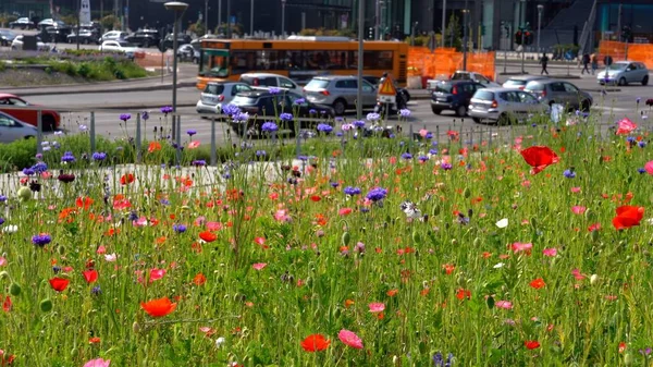 ヨーロッパ イタリア ミラノ2021年4月 Covid 19コロナウイルスのロックダウン後に来る春 ダウンタウンの花と自然 交通汚染車 — ストック写真