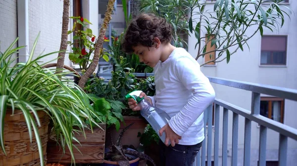 Europa Itália Milão Menino Criança Anos Idade Jardinagem Cuidar Regar — Fotografia de Stock