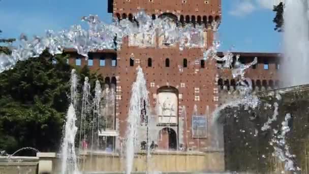 Europa Italien Milano Kan 2021 Bilder Sforza Slott Med Fontän — Stockvideo