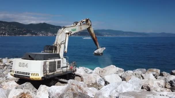 Europa Italia Liguria Rapallo Junio 2021 Bulldozers Trabajo Para Crear — Vídeos de Stock