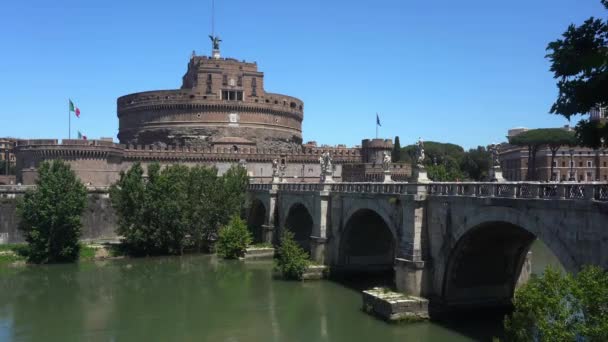 Europa Itália Roma Ponte Castel Sant Angelo Rio Tevere Dia — Vídeo de Stock