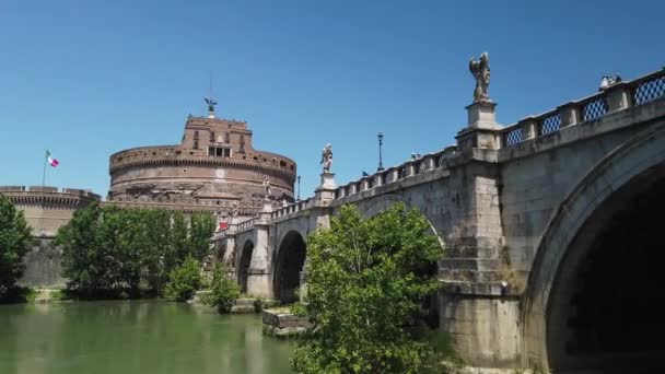 Европа Италия Рим Мост Кастель Сант Анджело Река Тевере Солнечный — стоковое видео