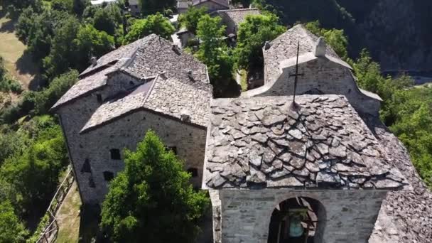 Europa Italia Val Trebbia Bobbio Vista Aérea Drones Techos Casas — Vídeo de stock