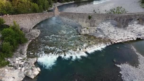 Europa Italia Bobbio Piacenza Val Trebbia Vista Aérea Drone Ponte — Vídeos de Stock