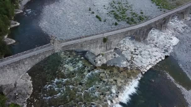 Europa Itália Bobbio Piacenza Val Trebbia Vista Aérea Drone Ponte — Vídeo de Stock