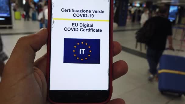 Europa Itália Linate Aeroporto Milão Julho 2021 Green Pass Europeu — Vídeo de Stock