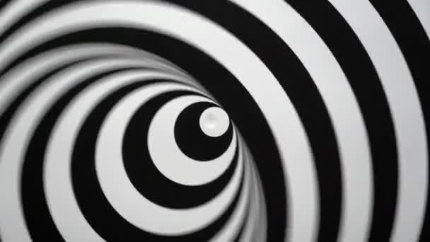 Konzentrische Kreise Drehen Sich Spiralförmig Und Erzeugen Oktanspiralillusionseffekte Schwarz Weiß — Stockvideo