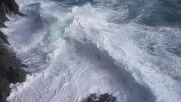 Espetacular Tempestade Marítima Framura Ligúria Cinque Terre Ondas Mar Colidem — Vídeo de Stock
