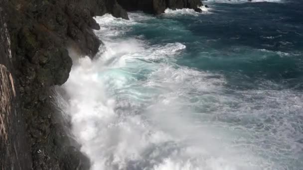 Spektakularna Burza Morska Framura Liguria Cinque Terre Fale Morskie Rozbijają — Wideo stockowe