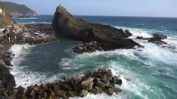 Spectaculaire Zee Storm Framura Ligurië Cinque Terre Zee Golven Crashen — Stockvideo