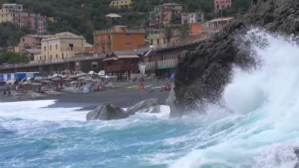 Spectaculaire Zee Storm Framura Ligurië Cinque Terre Zee Golven Crashen — Stockvideo