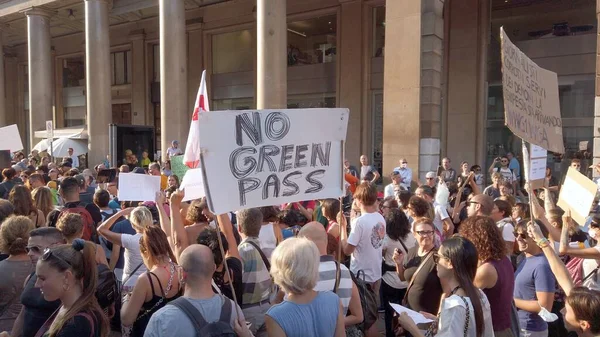 Europa Italië Milaan September 2021 Geen Vax Protest Tegen Digitaal — Stockfoto