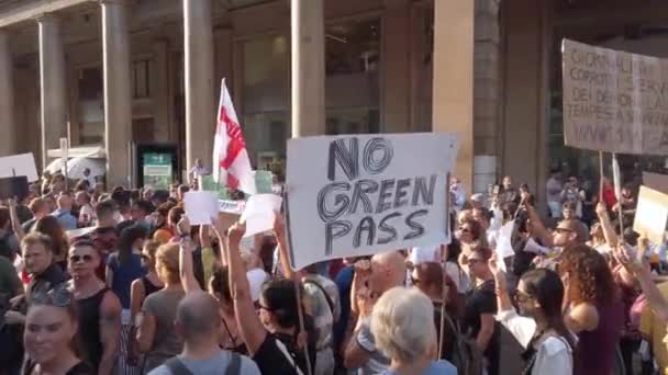 Европа Италия Милан Сентябрь 2021 Протеста Vax Против Цифрового Паспорта — стоковое видео