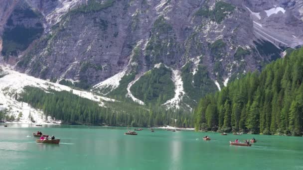 Europa Italien Trentino Alto Adige Augusti 2021 Lago Braies Pragser — Stockvideo