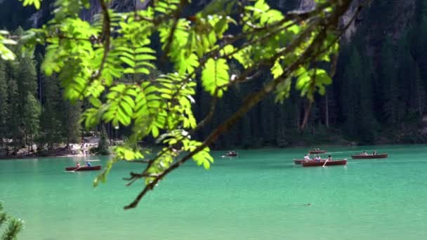 Europa Italië Trentino Alto Adige Augustus 2021 Lago Braies Pragser — Stockvideo