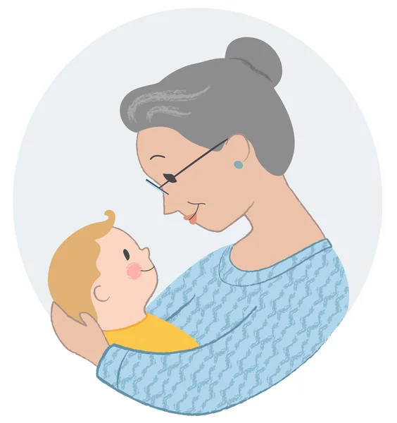 高齢者女性保持赤ちゃん — ストックベクタ
