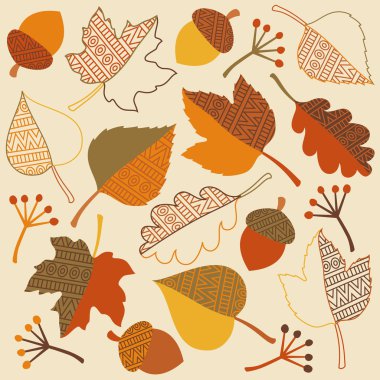 Sonbahar yaprakları, meşe palamudu ve çilek koymak