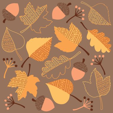 Sonbahar yaprakları, meşe palamudu ve çilek koymak