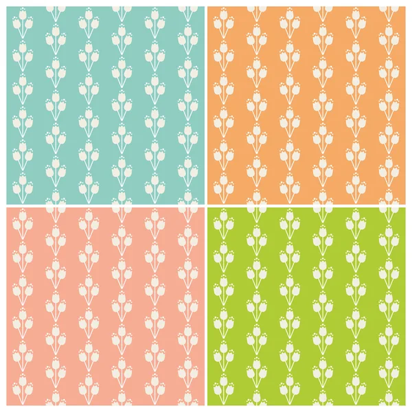 Lattice Tulips Pattern Set — Stock Vector