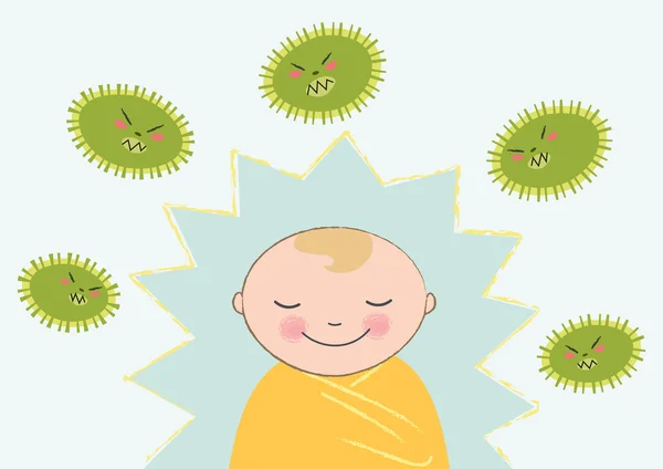 Illustration of Baby Resisting Germs — Stock Vector