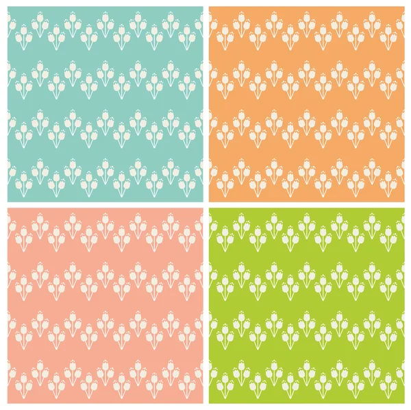 Lattice Tulips Pattern Set — Stock Vector