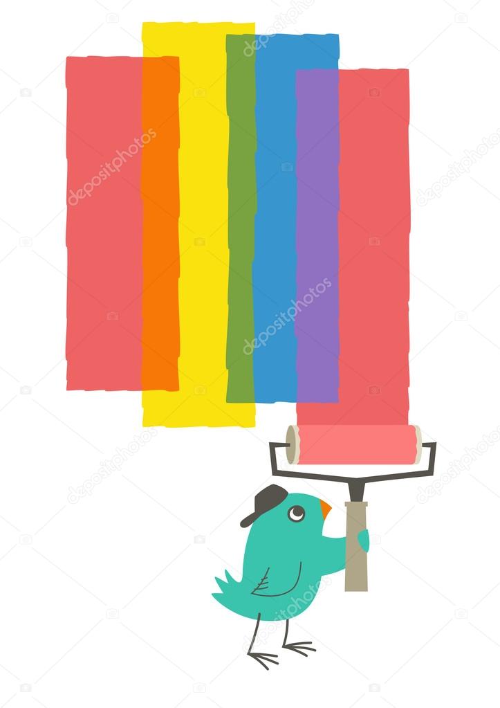 Bird Painting Rainbow Colors