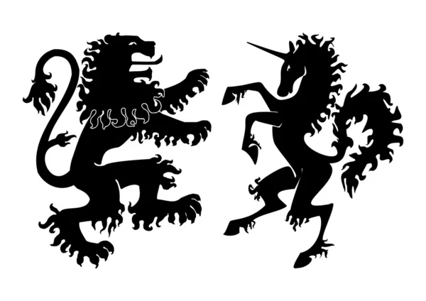 Lion héraldique et vecteur licorne — Image vectorielle