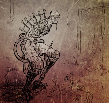 Eller olmadan korkunç Cyberpunk canavar