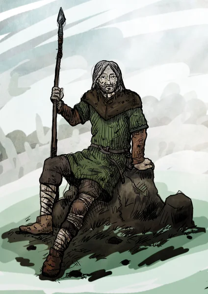Velho viking sentado em uma rocha — Fotografia de Stock