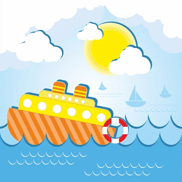 Denizde güneşli bir günde gemi