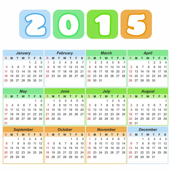 Calendar grid for 2015 — Stock Vector