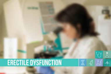 Erectile Dysfunction medical concept image with icons and doctors on background
