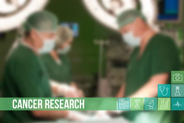 Cancer Research medical concept image with icons and doctors on background — 图库照片