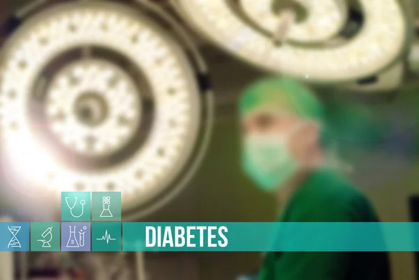 Diabetes medical concept image with icons and doctors on background — Zdjęcie stockowe