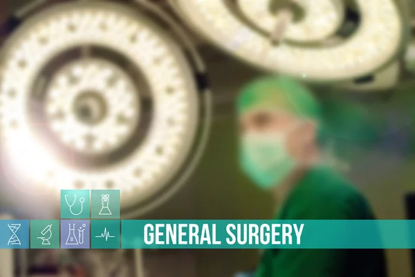 General surgery medical concept image with icons and doctors on background — 图库照片