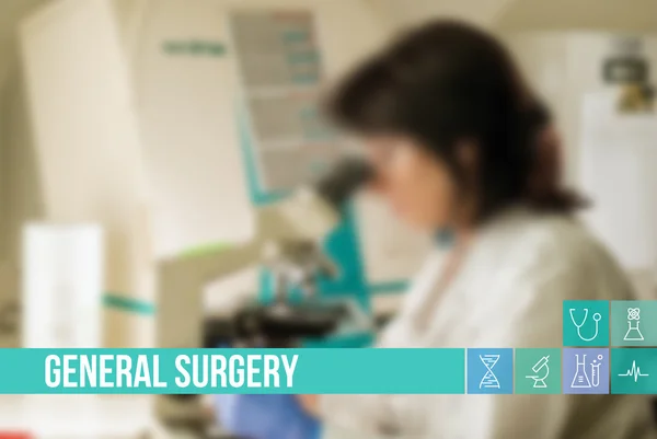 General surgery medical concept image with icons and doctors on background — ストック写真