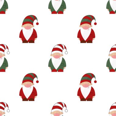 Noel cüceleriyle kusursuz bir şablon. Beyazda izole edilmiş. Noel Baba 'nın yardımcıları.