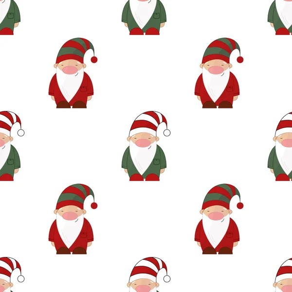 Patrón Perfecto Con Gnomos Navideños Aislado Sobre Blanco Ayudantes Santa — Vector de stock