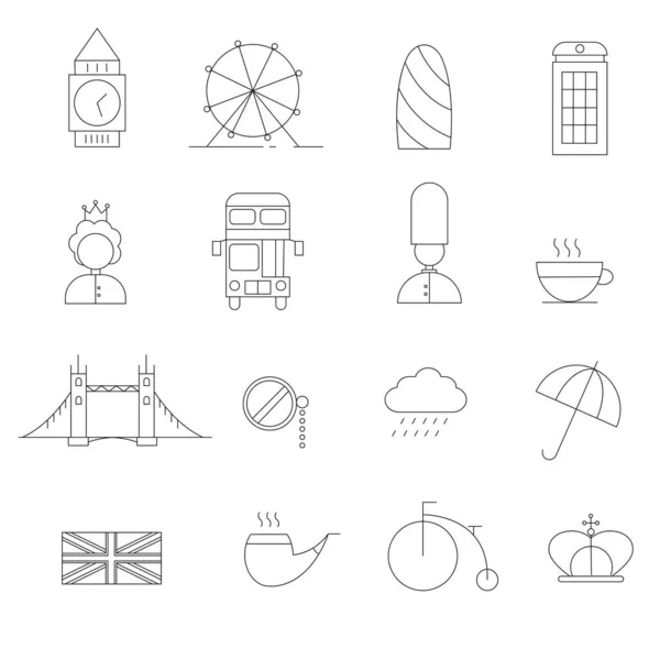 Conjunto Ícones Londres Inglaterra Coleção Símbolos Linha Elementos Aplicativos Móveis — Vetor de Stock